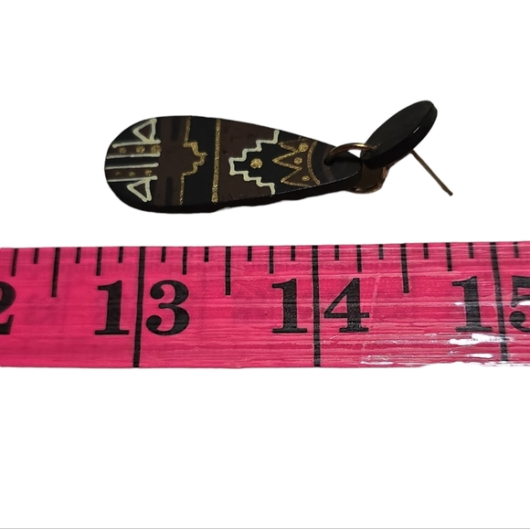 Handmade Wooden Trible Dangle Post Earrings - Picture 3 of 3